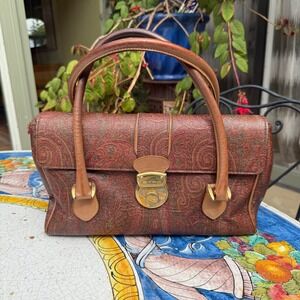 ETRO Milano Vintage Paisley‎ Print Leather Handbag Top Handle Satchel Bag